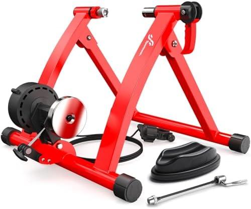 Sportneer Bike Trainer - Magnetic Stationary Bike Stand for 26-28" & 700C Wheels - Adjustable 6 Level Resistance Bike Trainer Stand for Indoor Riding with Quick Release Lever & Front Wheel Riser Block