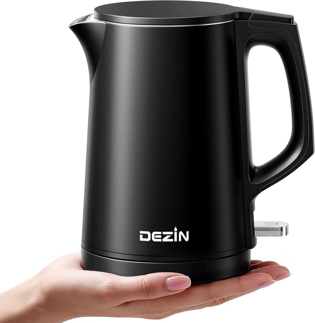 Dezin 0.8L Electric Kettle, Small Electric Kettle with Double Wall Construction, 304 Stainless Steel Electric Tea Kettle for Business Trip, Portable Travel Kettle with Auto Shut-Off (Black)