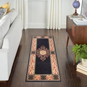 Superior Indoor Runner Rug, Jute Backing, Plush Floral Rugs for Hallway, Living Room, Bedroom, Office Floor Cover, Medallion Rugs, Elegant Medallion Collection, 2' 7" x 8', Midnight Blue