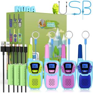 Walkie Talkies for Kids Long Range Walkie-Talkie for Adults Rechargeable 4 Pack with Lanyard NOAA USB, Family Pink 2 Way Radio Toys for 3-12 Year Old Boys Girls Toddlers Camping Skiing (Blue Green Purple Pink)