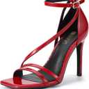 IDIFU IN4 Strappy Heels for Women Sexy High Stiletto Square Open Toe Heels Dress Shoes for Women Dressy Wedding Prom Bridal Bridesmaid Shoes Ankle Strap Heeled Sandals Comfortable Cute Trendy Heels (6, Red Patent)
