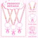 Junkin 60 Pieces Baby Shower Pacifiers Necklace Acrylic Pacifiers Necklace Charm for Baby Shower Party Favors Decorations, Women Style(Pink, Gold)