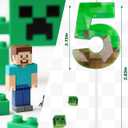 Pixel Birthday Candle, 2.68 Inch Miner Number Candles, Game Themed Candle Birthday Decoration for Pixel Theme Birthday Anniversary Dynamite Video Game Party (Green, 5)