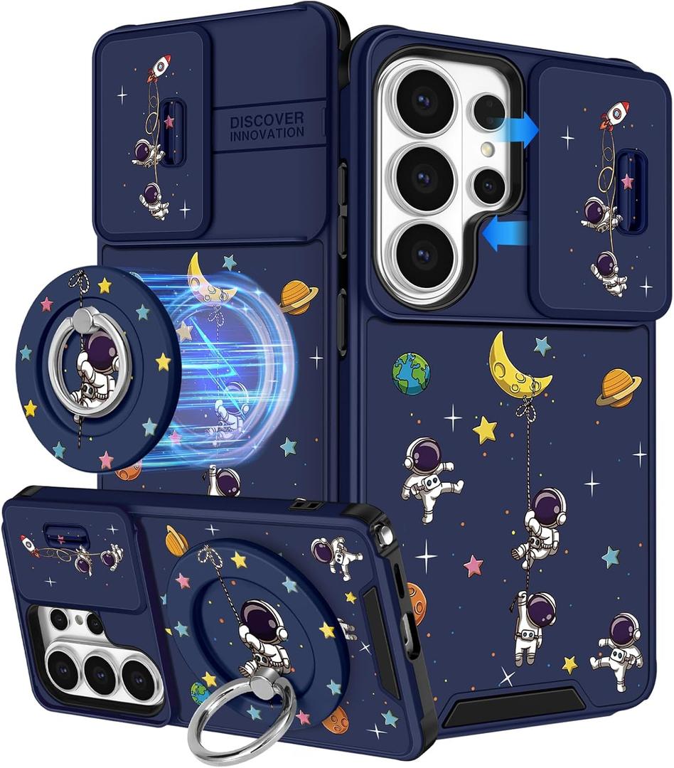 Buleens for Samsung Galaxy S26 Ultra Case - with Ring Stand & Camera Cover Aesthetic Cute Designed for Women Girls Girly Cool Cartoon Astronaut for Samsung S26 Ultra Phone Case Compatible with Magsafe