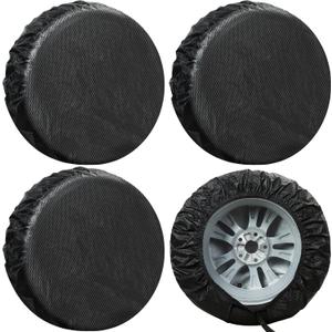 Tire Covers 4 Pack, Tough Tire Wheel Protector for Truck, SUV, Trailer, Camper, RV, Carbon Fiber Spare Tire Cover Sun Rain Snow Protector, Universal fit 32-34.5 inch tire diameters, Black