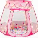 Crayline Pop Up Princess Tent with Star Light, Toys for 1 2 3 Year Old Girl Birthday Gift, Baby Girl Toys, Ball Pit for 12-18 Months Toddler Gift, Easy to Pop Up and Assemble(Pink)