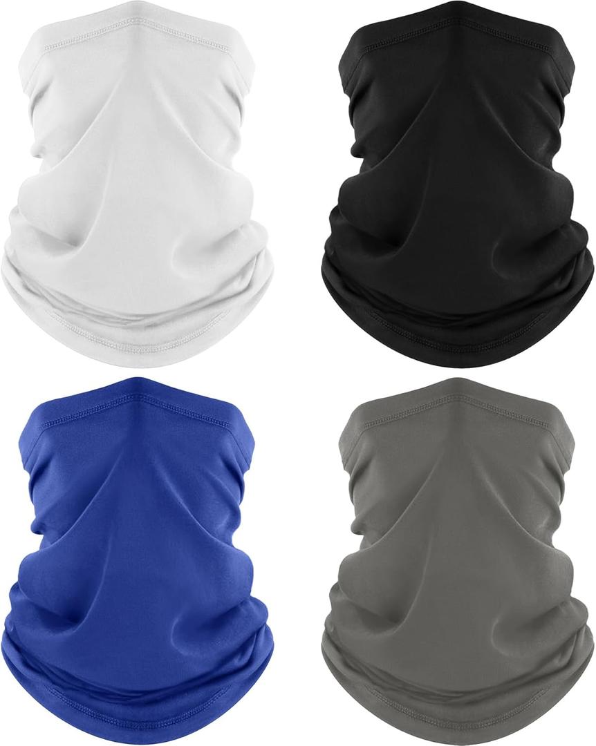 4 Pack Neck Gaiter, Cooling Breathable Face Mask UV Protection Scarf Hiking Bandana for Men/Women (Black+gray+white+blue)