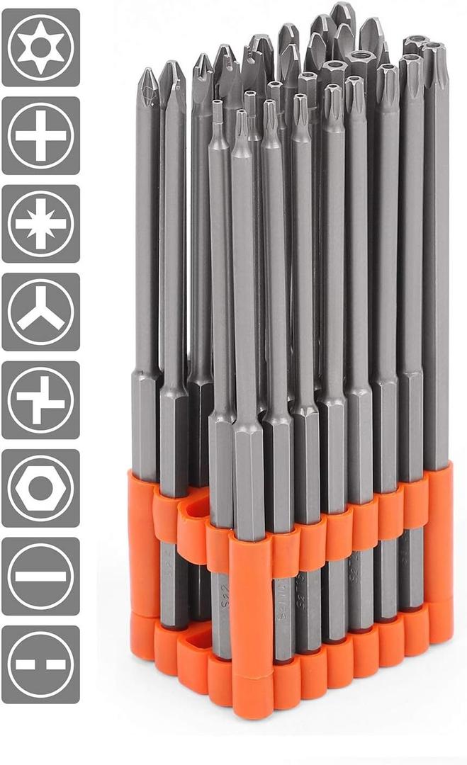 HORUSDY 32-Piece 1/4" Shan Extra Long Security Power Bit Set, 6" Long Tamper Proof Security Bits, S2 Steel