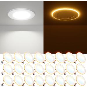 FREELICHT 24 Pack 4 Inch LED Can Lights with Night Light, 5CCT Selectable Flat Retrofit Recessed Lighting, 7W, 700LM, Dimmable, ETL & FCC