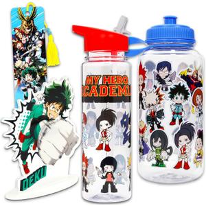 My Hero Academia Water Bottles for Adults - Bundle with 18 Oz Water Container with Straw and Sports Pull-Top Bottle Plus More | Anime Merchandise