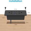 HHSOET 5 in 1 Recessed Power Strip Flat Plug, 20W Fast Charging Furniture Outlet with USB, Conference Recessed Socket with 2 AC Plugs, 2 USB Ports 1 USB-C, 6ft Power Cord. (Black)