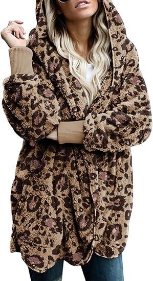 Dokotoo Womens 2024 Winter Long Sleeve Solid Fuzzy Fleece Open Front Hooded Cardigans Jacket Coats Outerwear with Pocket, medium
