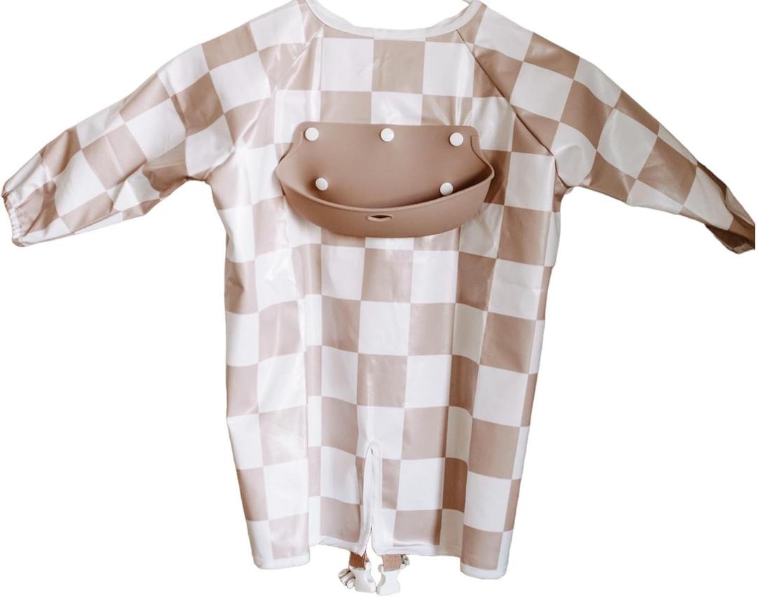 Mess Proof Baby Bibs, Long Sleeve Toddler Feeding Bib and Silicone Catcher, Chair Attaching, Waterproof, 6-36 Months