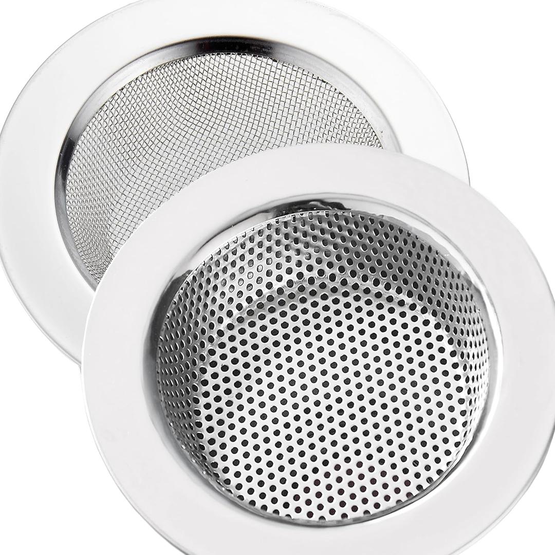 LASSHSWA 2 Pcs Kitchen Sink Strainer Stainless Steel, Mesh and Punching, Kitchen Sink Drain Strainer, Sink Strainers with Large Wide Rim 4.5" Diameter for Kitchen Sinks