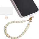 Marble Beaded Phone Wrist Strap,Detachable Phone Bracelet Strap with Tether Tab,Hands-Free Wristlet Strap (Beige)