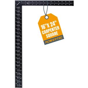 POWERTEC Framing Square, 16 x 24 Inch Steel Carpenter Square with Rafter Tables, Framing Tools & Right Angle Ruler for Carpenter, Woodworking, Construction (80008)