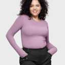 PUMIEY Women's Crew Neck Long Sleeve Bodysuit Sexy Tops Sharp Collection, Violet, Size XL