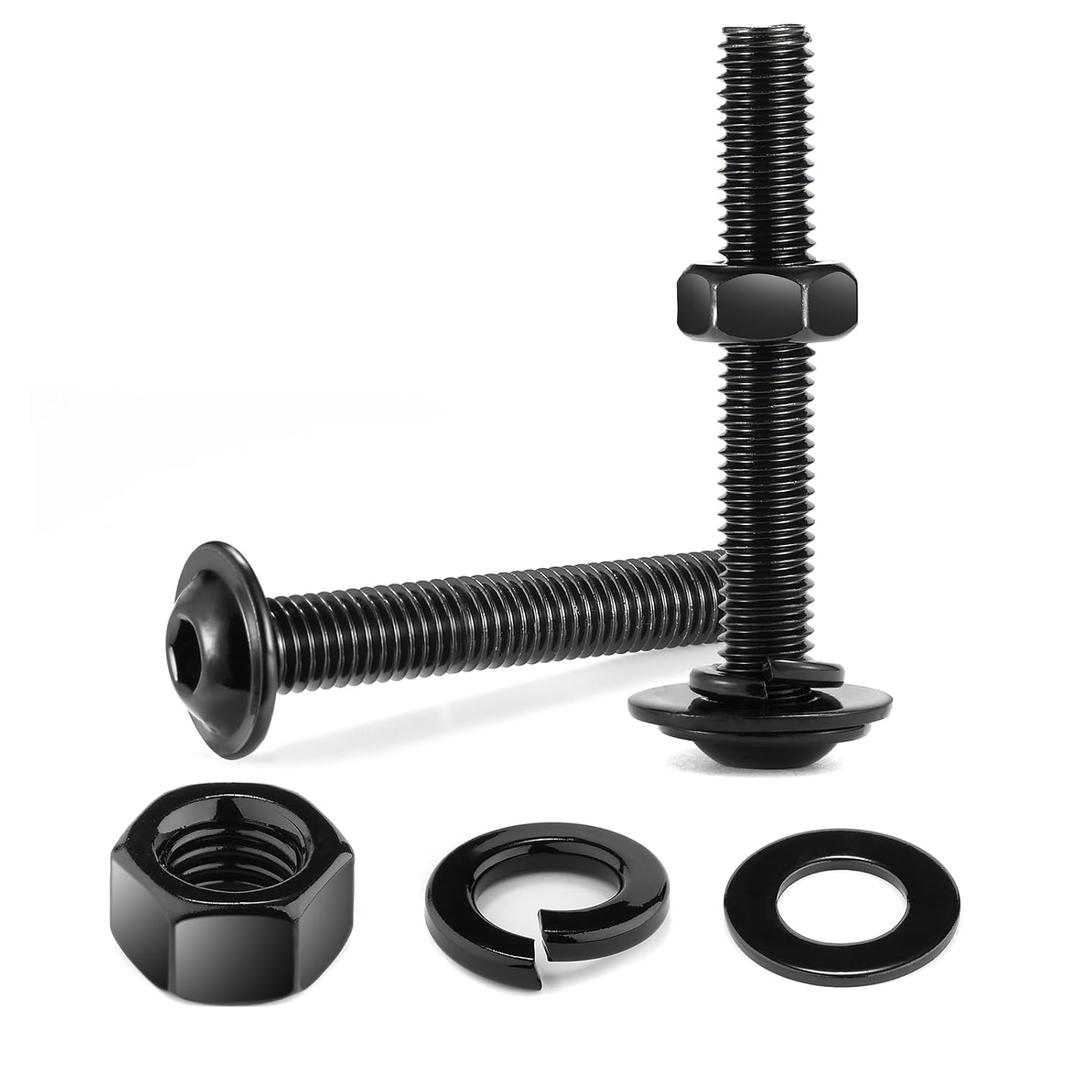 M6 x 40mm Flanged Button Head Socket Cap Screws Bolts, Nuts, Flat & Lock Washers, 10Pcs 18-8 (304) Stainless Steel, Fully Threaded, Black Oxide by SG TZH (with Hex Spanner)