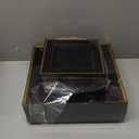 Liacere 100PCS Black and Gold Square Plastic Plates-50PCS Dinner Plate and 50PCS Dessert Plate-Durable Fancy Disposable Plates for Party&Halloween