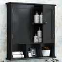 TaoHFE Black Bathroom over the Toilet Storage Cabinet, Wall Medicine Cabinet Organizer with 2 Door Adjustable Shelves, Wooden Modern Bathroom Shelves Wall Mounted Laundry Room, 21L x 5.1W x 23H Inches, 20.1l X 5.1w X 22.8h Inches