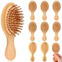 Mini Bamboo Hair Brush Bulk Wooden Travel Small Hairbrush Massage Scalp Detangling Pocket Brush for Easter Basket Stuffer Bridesmaid Party Favors(10 Pack,Oval)