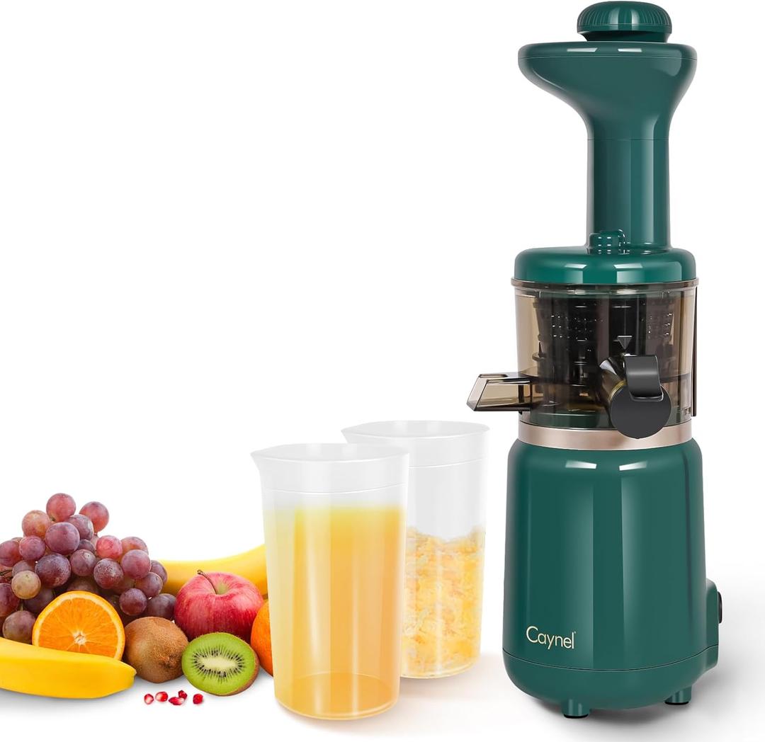 CAYNEL Compact and Portable Cold Press Juice, Masticating Slow Juicer with 1.77 Extra Wide Inlet Funnel for Fruites and Vegetables,Includes Brush, 16 oz Juice Cup, Easy to Clean,Green