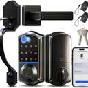 Veise VE017-H Fingerprint Smart Front Door Lock Set, App Control, Keyless Entry Deadbolt with Handle, Smart Deadbolt, Emergency Power Port, Touchscreen Keypad, Auto Lock, Easy Install, Matte Black
