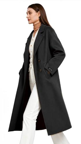 LOLA PIU 2025 Women's Fall Long Wool Pea Coat,Double Sided Blended Classy Breasted Trench Coats Jacket,Spring&Winter Dress Coat Plus Size(Size: Medium-X-Large Plus Black)