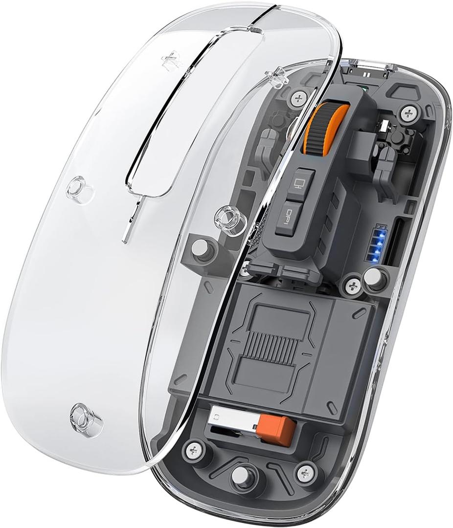 Sleek Transparent Magnetic Wireless Mouse - 3-Mode Connectivity (Dual Bluetooth + USB), DPI Adjust & One-Key Desktop Access, for MacBook/pc/iPad/Laptop (Grey)