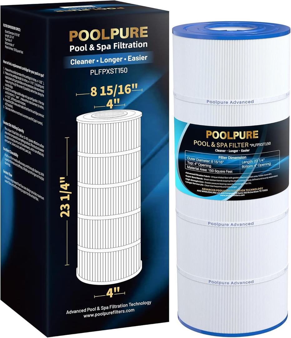 POOLPURE PLFPXST150 Pool Filter Replaces Hayward X-Stream CC1500, CCX1500-RE, Pleatco PXST150, Ultral-B3, Unicel C-8316, Filbur FC-1286, 817-0150P, Waterway Pro Clean 150, L x OD: 23 1/4" x 8 15/16"