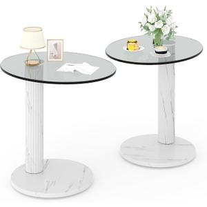 Hooseng Glass Side Table Set of 2, Modern Round Tempered Glass End Table, 22-Inch Round Coffee Table, Small Table Suitable for Small Space, Living Room, Bedroom, round, 21.6-inch diameter x 4.33-inch height