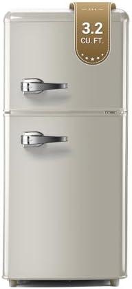 Zyerch Retro Mini Fridge, 3.2 Cu. Ft. Small Refrigerator with Freezer Retro Style with 7-Level Adjustable Thermostat, Compact Vintage 2-Door Fridge for Apartments, Dorm, Office, Cream