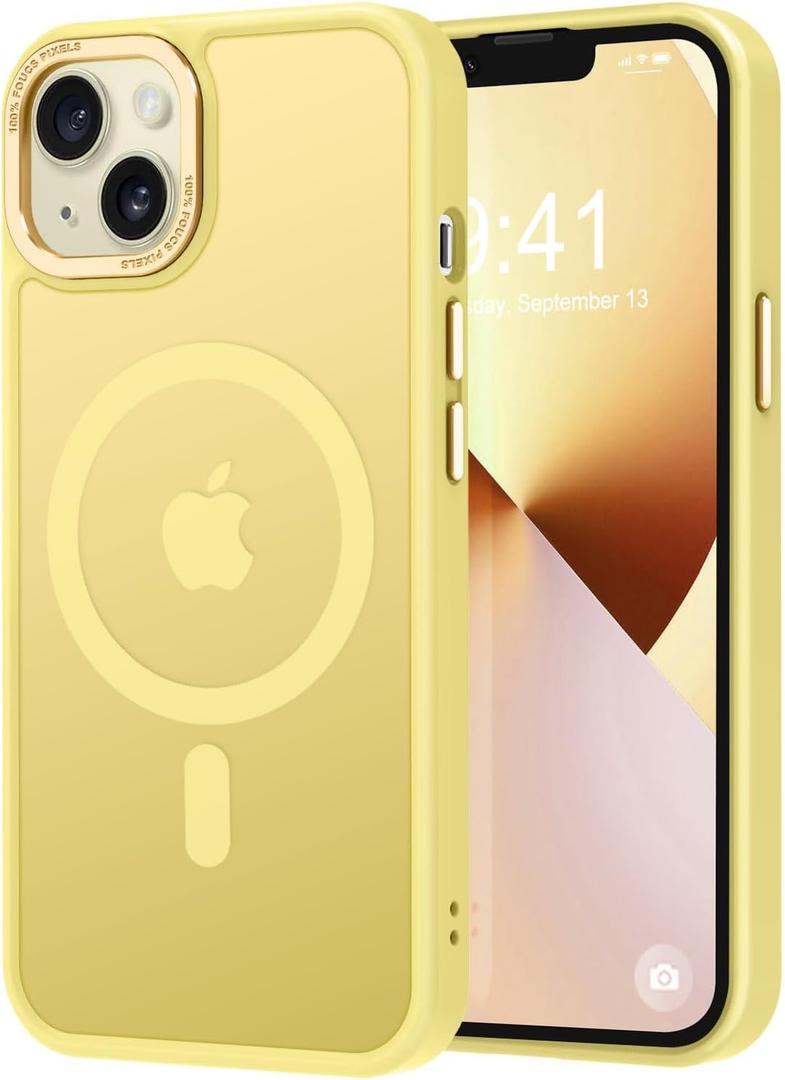 Thomo Strong Magnetic for iPhone 13 Case & iPhone 14 Case [Compatible with Magsafe] Translucent Matte Slim Shockproof Women Girl Anti-Fingerprint Protective Case for iPhone 14/13 6.1", Yellow
