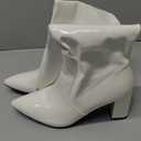Wide Calf Knee High Boots For Women Plus Size Side Zipper Leather Chunky Heel Boots Heeled Pointed Toe Tall (6 Wide, White/Patent)