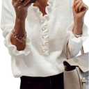MakeMeChic Women's Long Sleeve Ruffle Sweaters V Neck Lightweight Knit Pullover Sweater Tops, XS