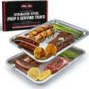 AVIEUS Grill Prep and Serving Trays | Set of 2 Stackable Stainless Steel Trays | Trays for Marinating, Serving & Chopping | Serving Platter for Plating Food & BBQ Prep Tub | Grilling Accessories