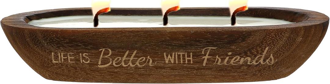 Pavilion Gift Company - Friends 9 oz - 100% Soy Wax Decorative Wooden Dough Bowl Candle Scent: White Jasmine