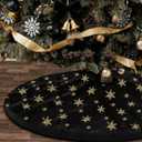 Black Gold Tree Skirt, 36 inches Spring Easter Fluffy Faux Fur with Gold Sequin Snowflakes Tree Rug, Furry Tree Mat for Holiday Decorations