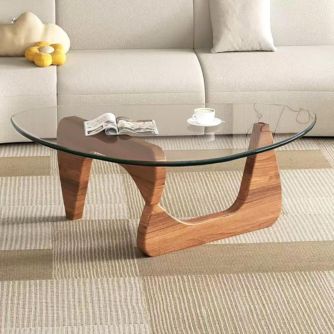 Modern Glass Coffee Table, Mid Century Small Coffee Table, Coffee Table for Living Room,Suitable for Bedroom Living Room Reception Office Tables (Walnut/Transparent, Small) 