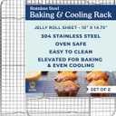 Ultra Cuisine Oven-Safe, Dishwasher-Safe 100% Stainless Steel Cooling & Baking Rack Set - Jelly Roll Sheet Pan Size - Heavy Duty - 10 x 14.7" - Set of 2 - Wire Cooling Racks for Baking & Cooking