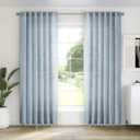 Light Blue Linen Curtains 92 Inch Length 2 Panel Set for Living Room - Semi Sheer Farmhouse Drapes With Back Tab Rod Pocket, Light Filtering for Bedroom, Stone Blue