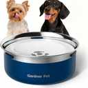 Gardner Pet Slow Water Bowl for Dogs, 2L/68oz Spill-Proof Pet Water Bowl with Floating Disk & Filter Screen, Stainless Steel No-Spill Water Dispenser for Medium Large Pets (Blue)