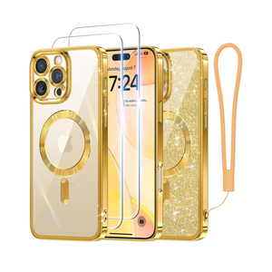 Meifigno Case Designed for iPhone 16 Pro 6.3 Inch, [Compatible with MagSafe] [2X Screen Protectors] [Glitter Card & Wrist Strap] Surround Lens Protection Designed for iPhone 16 Pro Case, Gold