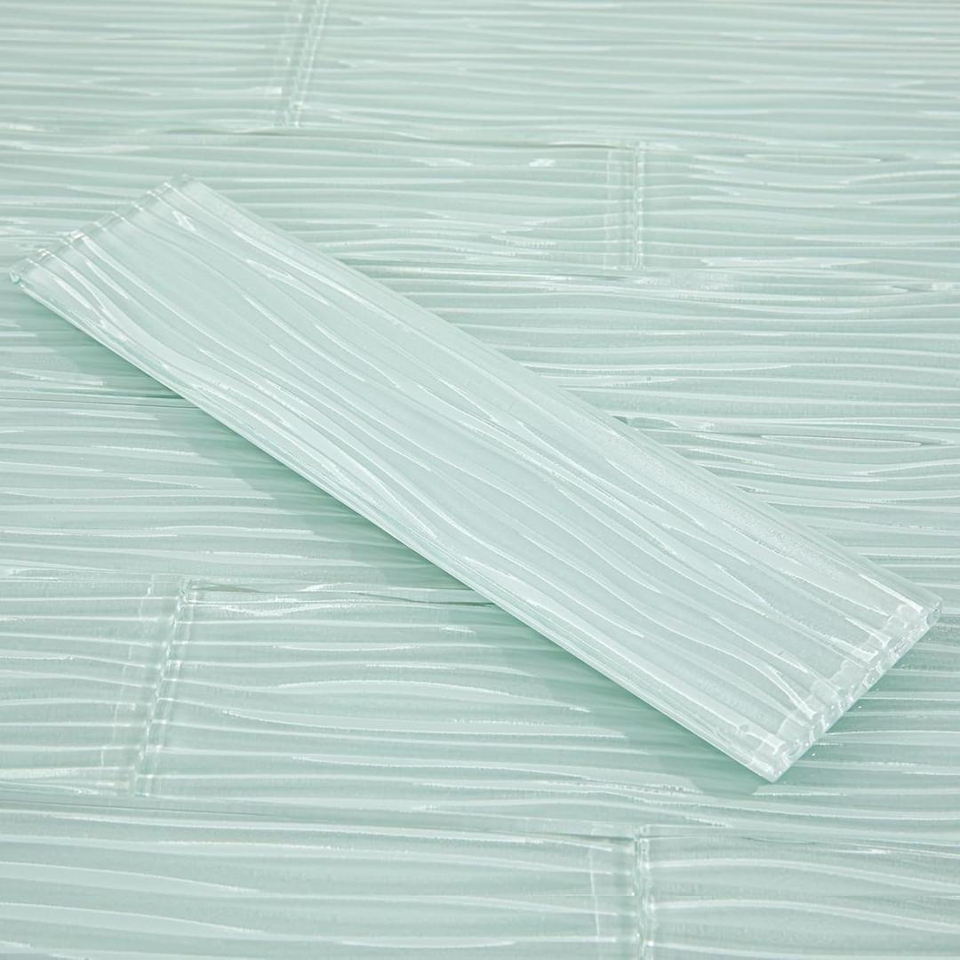 Light Green Glass Subway Tile Water Wave 3 x 12 Inch for Backsplash Kitchen Bathroom Shower Wall (16-Pack, 4 sq.ft.)