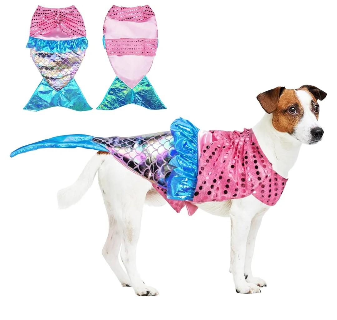 Mermaid Dog Halloween Costume - Funny Shiny Dog Clothes Mermaid Costume for Small to Medium Dogs Puppy, Pet Cat Cosplay Outfit Apparel for Christmas Birthday Parties Photo Props, XL