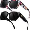 LVIOE 2 Pack Polarized Fit Over Sunglasses for Women Men Oversized Square Over Glasses Sunglasses with UV Protection LS7511 (A14 (2 Pack) Black/Grey+floral/Grey)