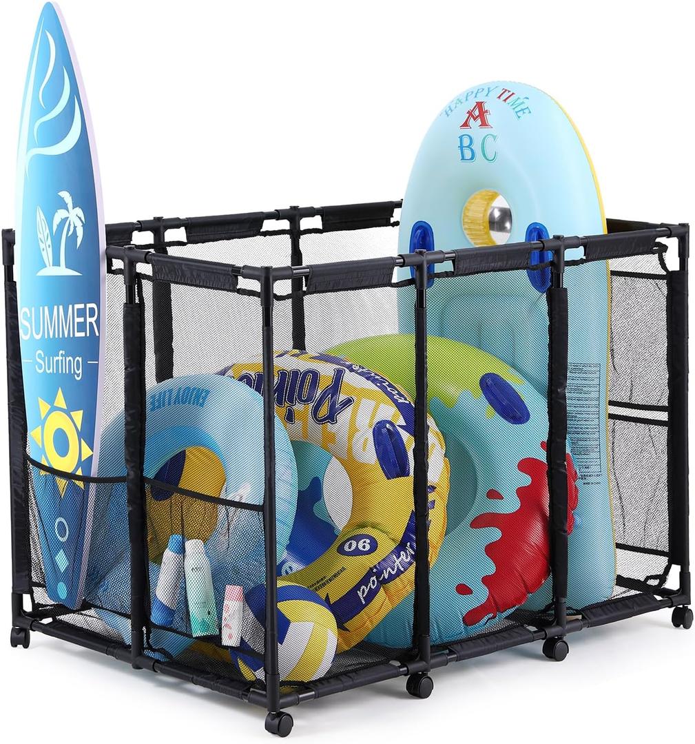 Tiita Pool Storage Bin, Rolling Pool Toy Storage Organizer,Parts & AccessoriesPool & Spa Replacement PartsBlack