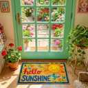 Welcome Mat 17x29 Inch Spring Summer Front Door Mat, Hello Sunshine | Non-Slip Rubber Backing, Low Profile Design, Easy Clean, Absorbs Dirt, Heavy Duty, Indoors and Outdoors Use
