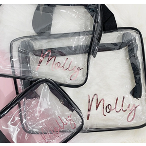 Transparent Toiletry Cosmetic Bags Personalised Name 3pc PVC Travel Makeup Set Transparent Toiletry Cosmetic Bags Personalised Name 3pc PVC Travel Makeup Set