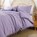 TanNicoor Lavender Comforter,Pom Pom Fringe Comforter Set Queen,3 Pieces (1 Purple Comforter+2 Pillowcases),All Season Vintage Ultra Soft Microfiber Comforter Set,Luxurious Boho Aesthetic Bedding Sets (Queen (90''x90''))